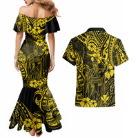Hawaii King Kamehameha Couples Matching Mermaid Dress and Hawaiian Shirt Polynesian Pattern Yellow Version LT01 - Polynesian Pride