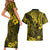 Hawaii King Kamehameha Couples Matching Short Sleeve Bodycon Dress and Hawaiian Shirt Polynesian Pattern Yellow Version LT01 - Polynesian Pride