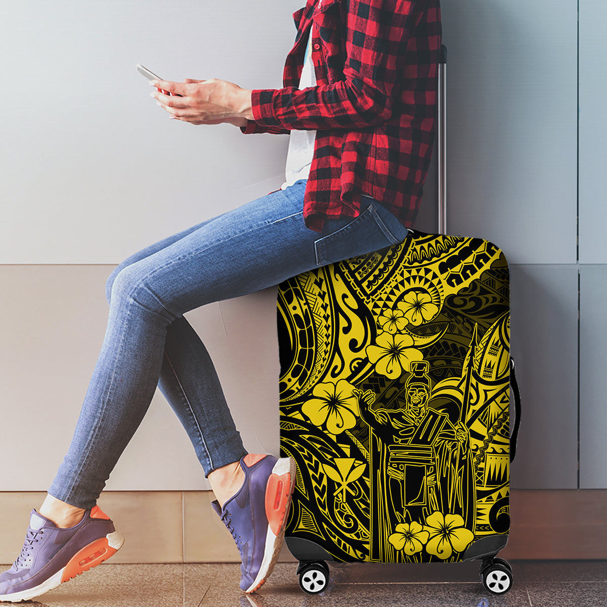 Hawaii King Kamehameha Luggage Cover Polynesian Pattern Yellow Version LT01 - Polynesian Pride