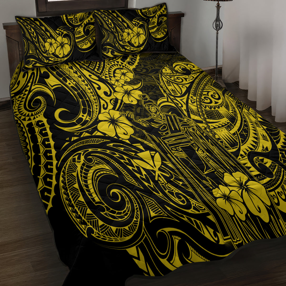 Hawaii King Kamehameha Quilt Bed Set Polynesian Pattern Yellow Version LT01 - Polynesian Pride