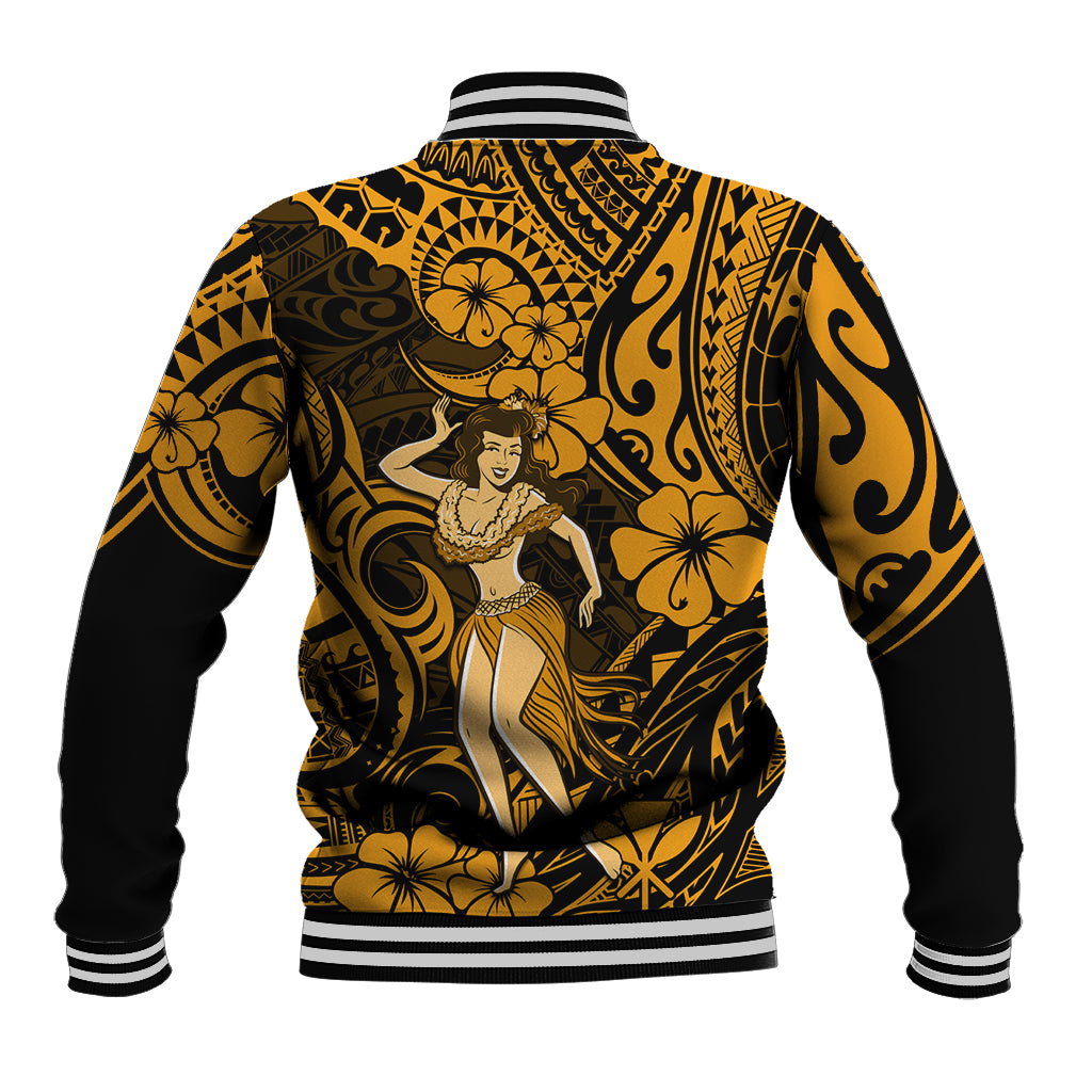 Hawaii Hula Girl Baseball Jacket Polynesian Pattern Gold Version LT01 - Polynesian Pride