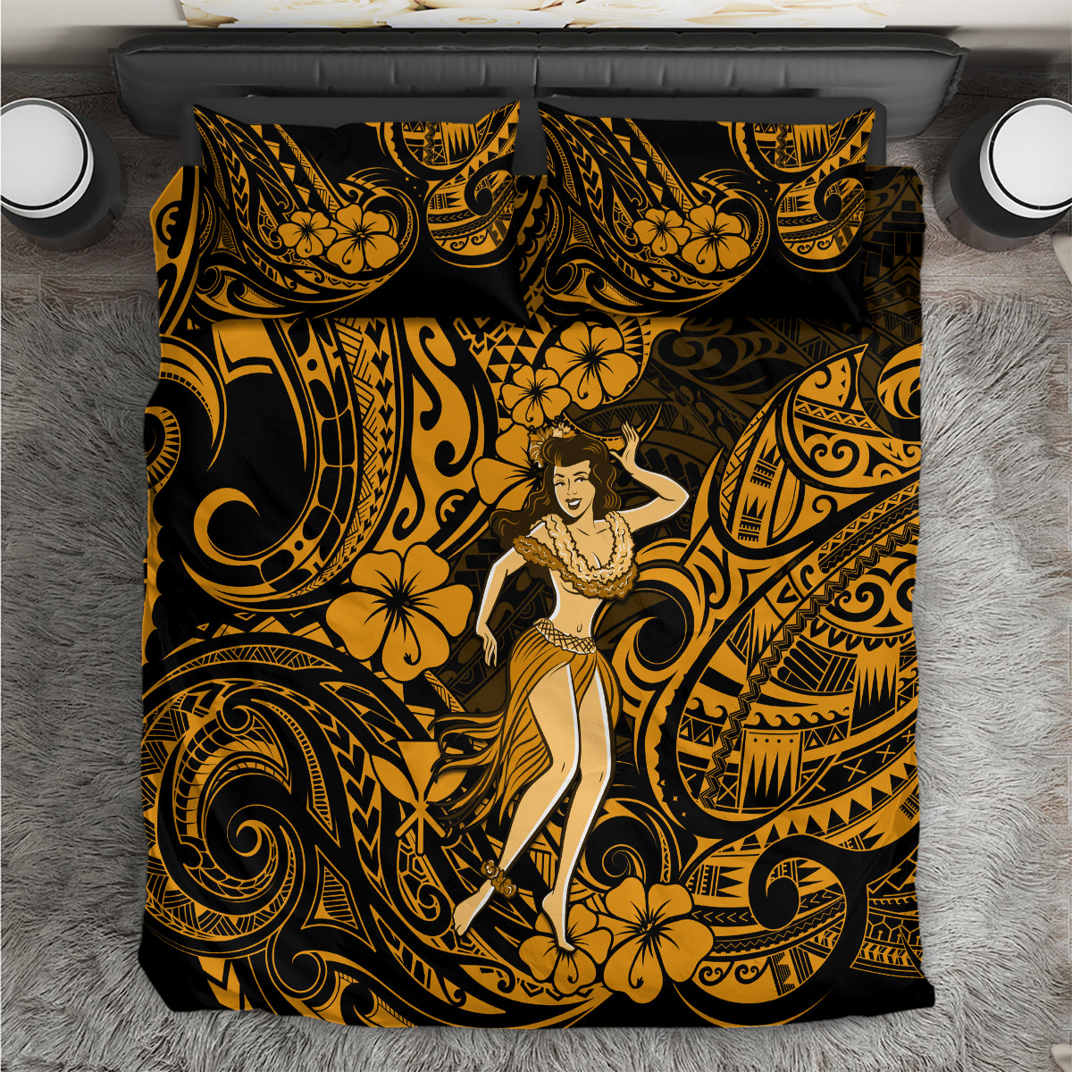 Hawaii Hula Girl Bedding Set Polynesian Pattern Gold Version LT01 Gold - Polynesian Pride