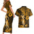 Hawaii Hula Girl Couples Matching Short Sleeve Bodycon Dress and Hawaiian Shirt Polynesian Pattern Gold Version LT01 - Polynesian Pride