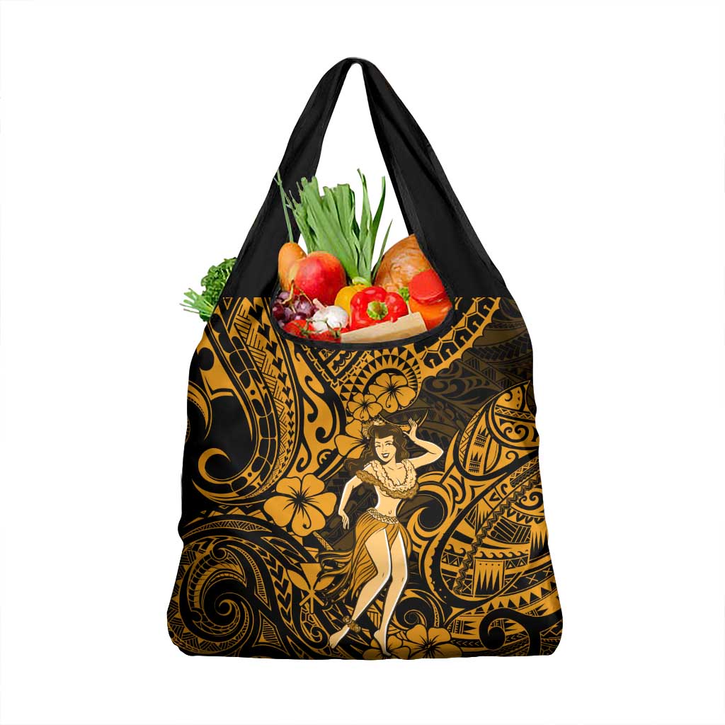 Hawaii Hula Girl Grocery Bag Polynesian Pattern Gold Version