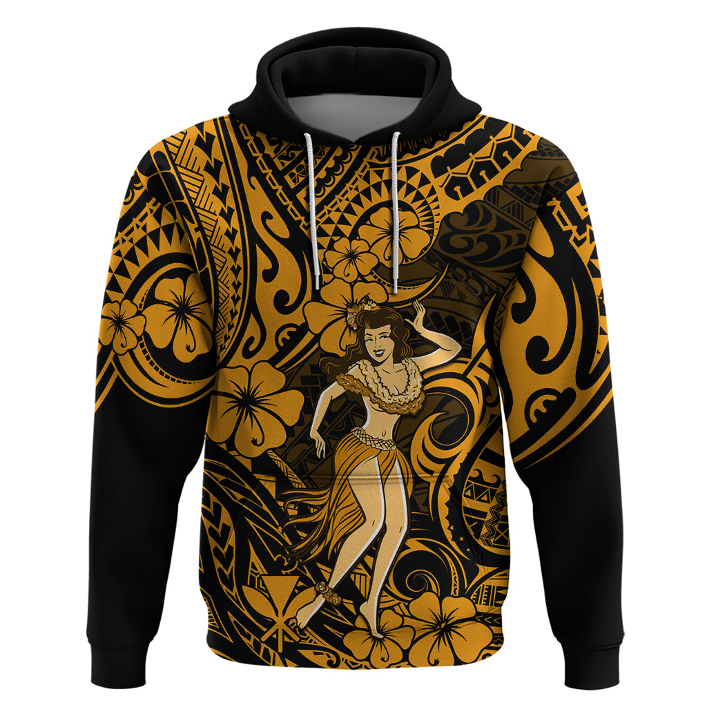 Hawaii Hula Girl Hoodie Polynesian Pattern Gold Version LT01 Pullover Hoodie Gold - Polynesian Pride