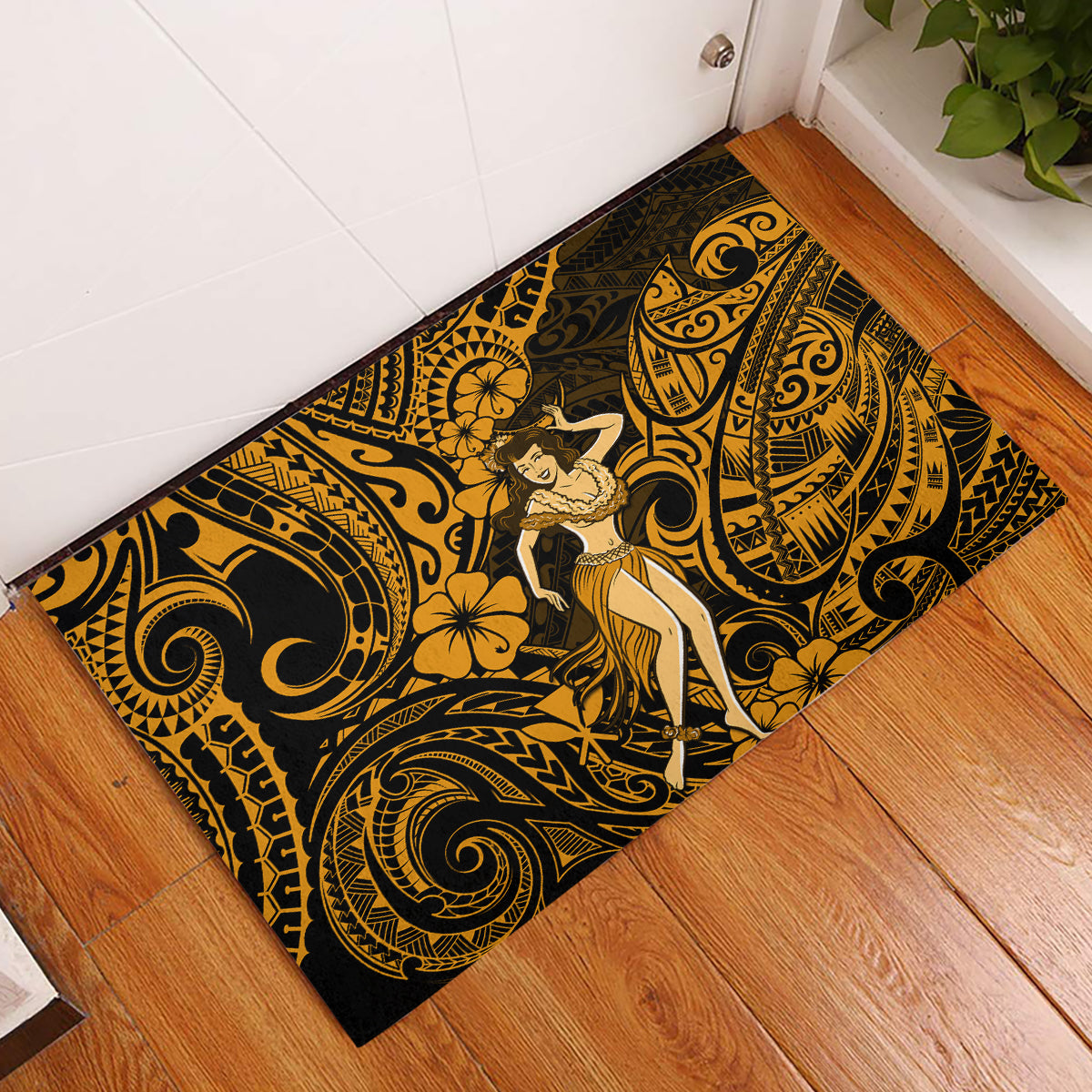 Hawaii Hula Girl Rubber Doormat Polynesian Pattern Gold Version LT01 Gold - Polynesian Pride