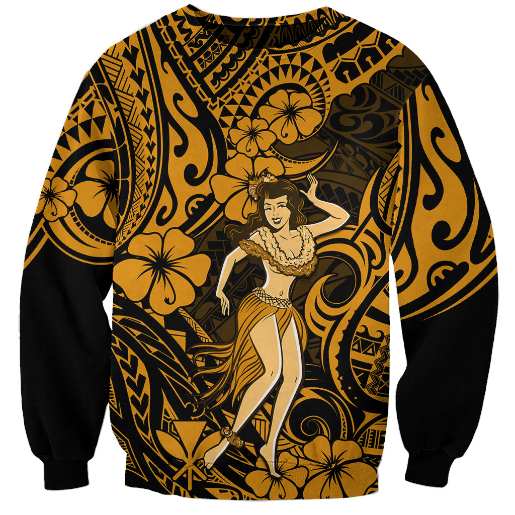 Hawaii Hula Girl Sweatshirt Polynesian Pattern Gold Version LT01 Unisex Gold - Polynesian Pride
