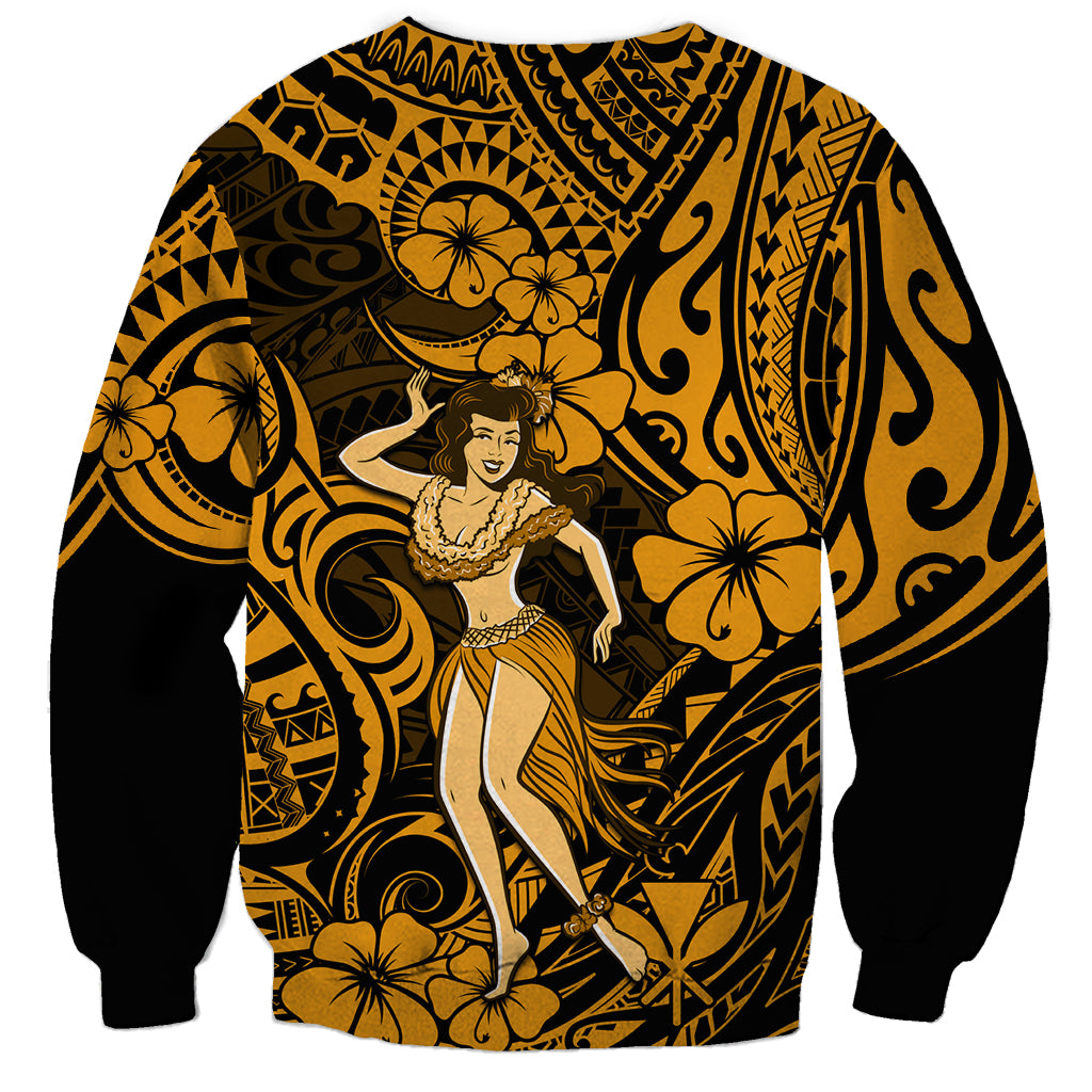 Hawaii Hula Girl Sweatshirt Polynesian Pattern Gold Version LT01 - Polynesian Pride