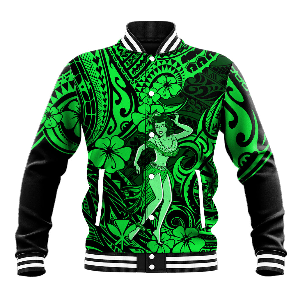 Hawaii Hula Girl Baseball Jacket Polynesian Pattern Green Version LT01 Unisex Green - Polynesian Pride