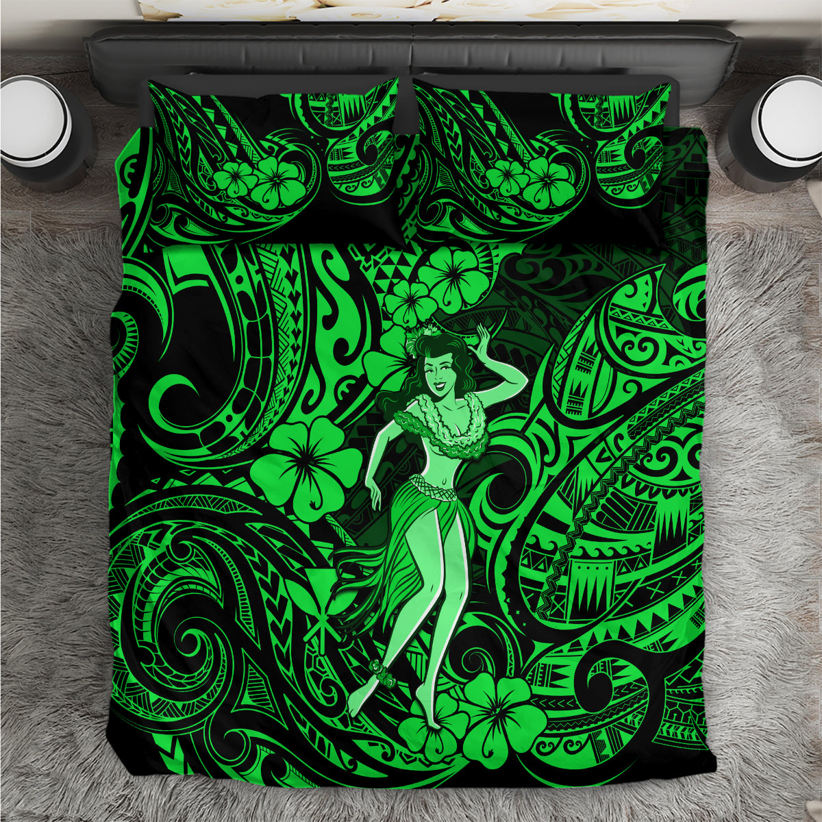 Hawaii Hula Girl Bedding Set Polynesian Pattern Green Version LT01 Green - Polynesian Pride