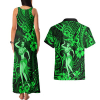 Hawaii Hula Girl Couples Matching Tank Maxi Dress and Hawaiian Shirt Polynesian Pattern Green Version LT01 - Polynesian Pride