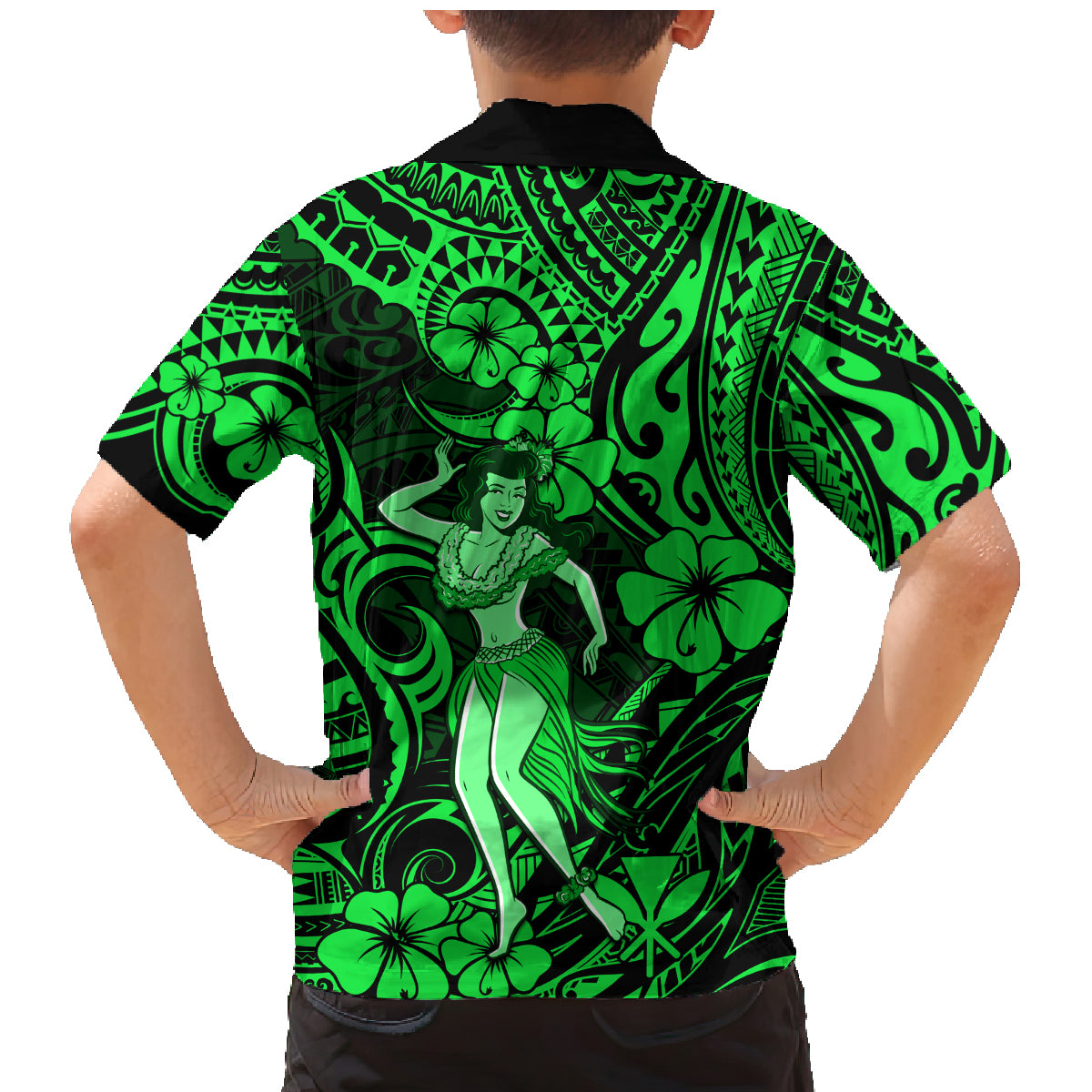 Hawaii Hula Girl Family Matching Mermaid Dress and Hawaiian Shirt Polynesian Pattern Green Version LT01 - Polynesian Pride