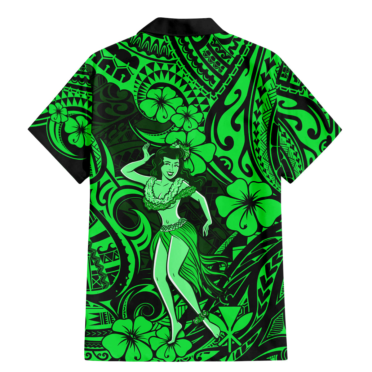 Hawaii Hula Girl Family Matching Mermaid Dress and Hawaiian Shirt Polynesian Pattern Green Version LT01 - Polynesian Pride