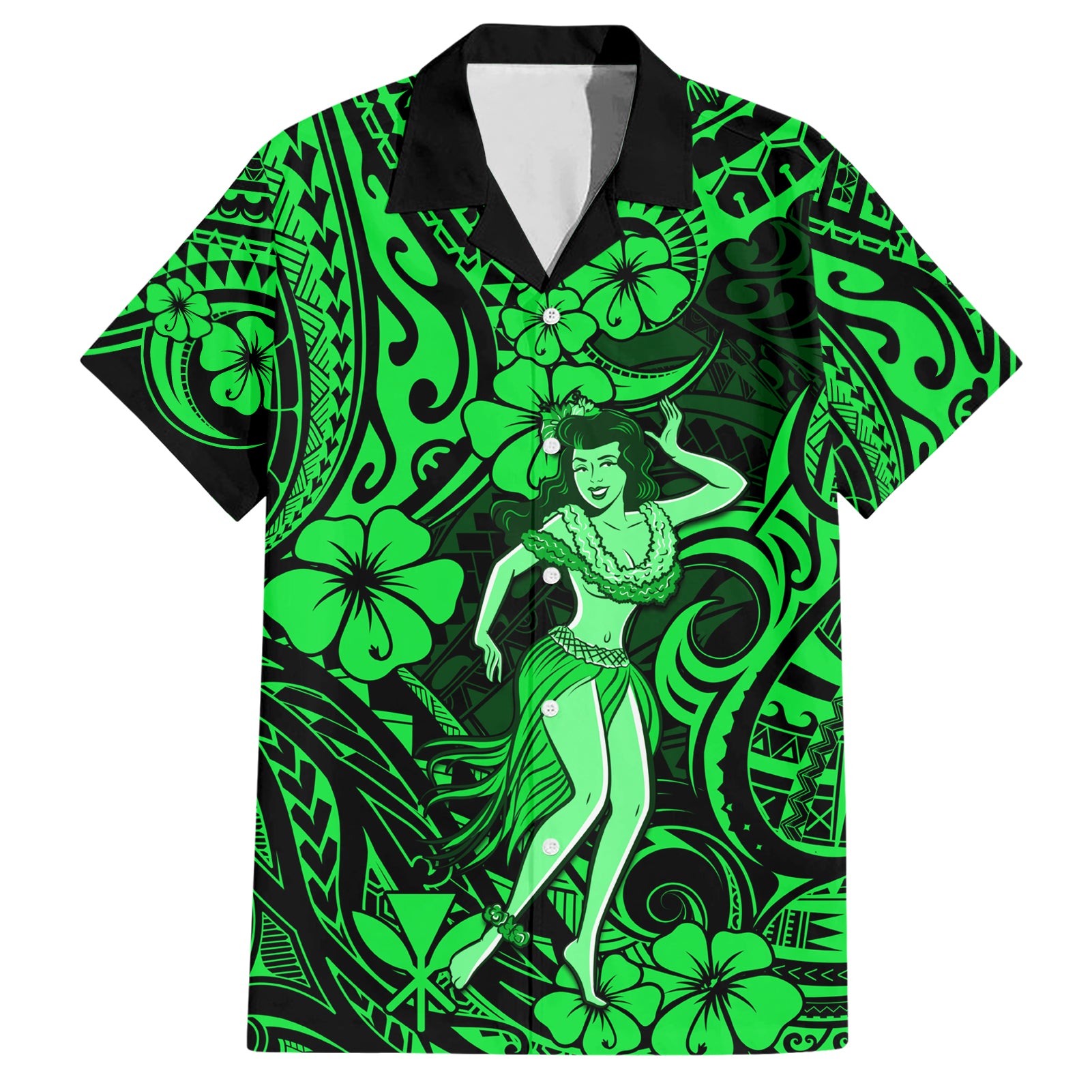 Hawaii Hula Girl Hawaiian Shirt Polynesian Pattern Green Version LT01 Green - Polynesian Pride