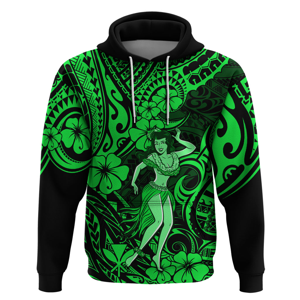 Hawaii Hula Girl Hoodie Polynesian Pattern Green Version LT01 Pullover Hoodie Green - Polynesian Pride