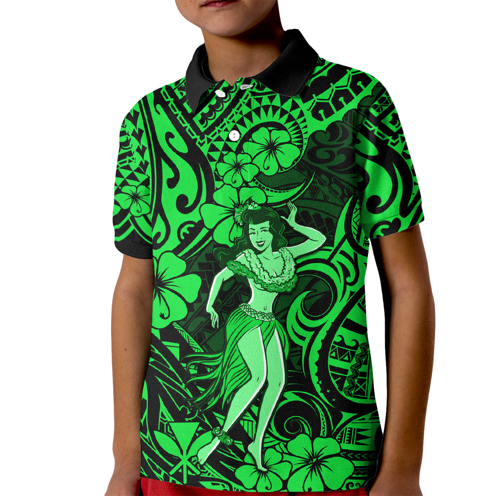 Hawaii Hula Girl Kid Polo Shirt Polynesian Pattern Green Version LT01 Kid Green - Polynesian Pride