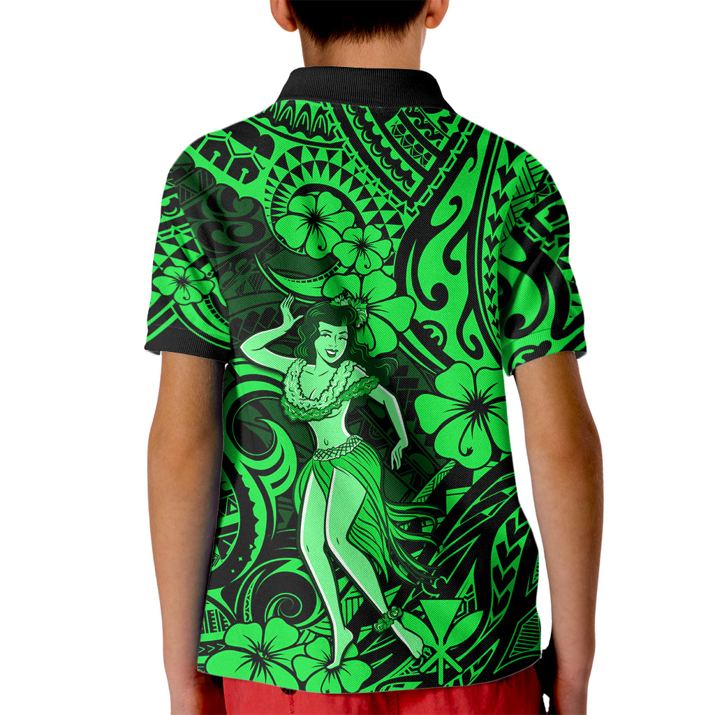Hawaii Hula Girl Kid Polo Shirt Polynesian Pattern Green Version LT01 - Polynesian Pride