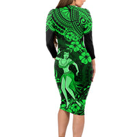 Hawaii Hula Girl Long Sleeve Bodycon Dress Polynesian Pattern Green Version LT01 - Polynesian Pride