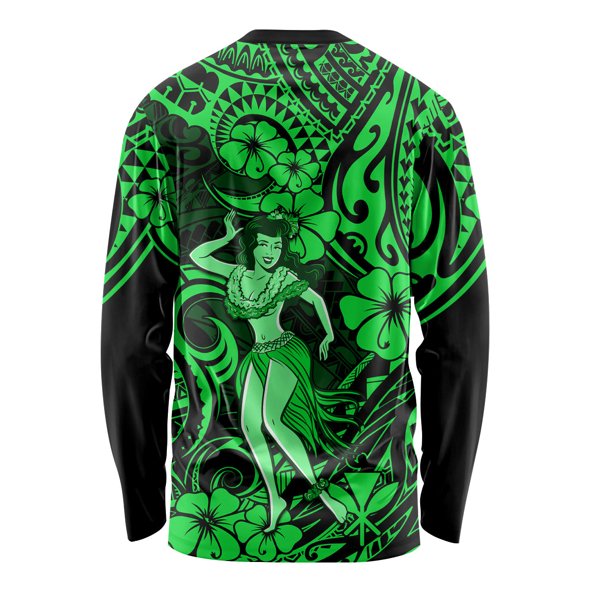 Hawaii Hula Girl Long Sleeve Shirt Polynesian Pattern Green Version LT01 - Polynesian Pride