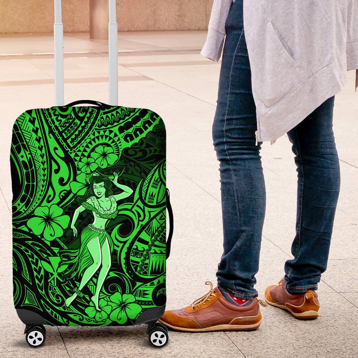 Hawaii Hula Girl Luggage Cover Polynesian Pattern Green Version LT01 Green - Polynesian Pride