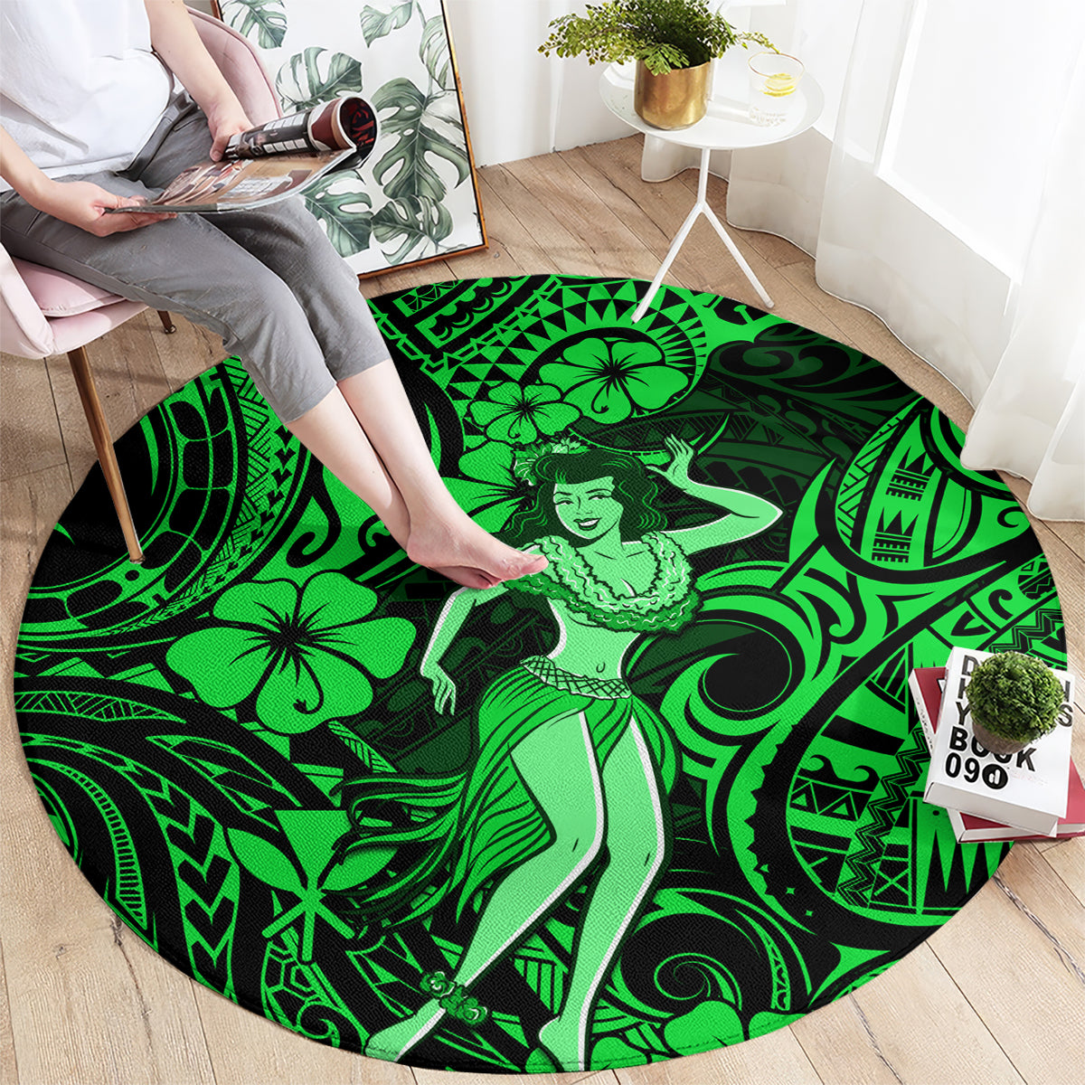 Hawaii Hula Girl Round Carpet Polynesian Pattern Green Version LT01 - Polynesian Pride