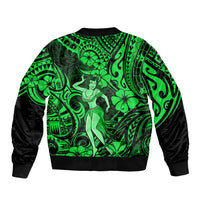 Hawaii Hula Girl Sleeve Zip Bomber Jacket Polynesian Pattern Green Version LT01 - Polynesian Pride