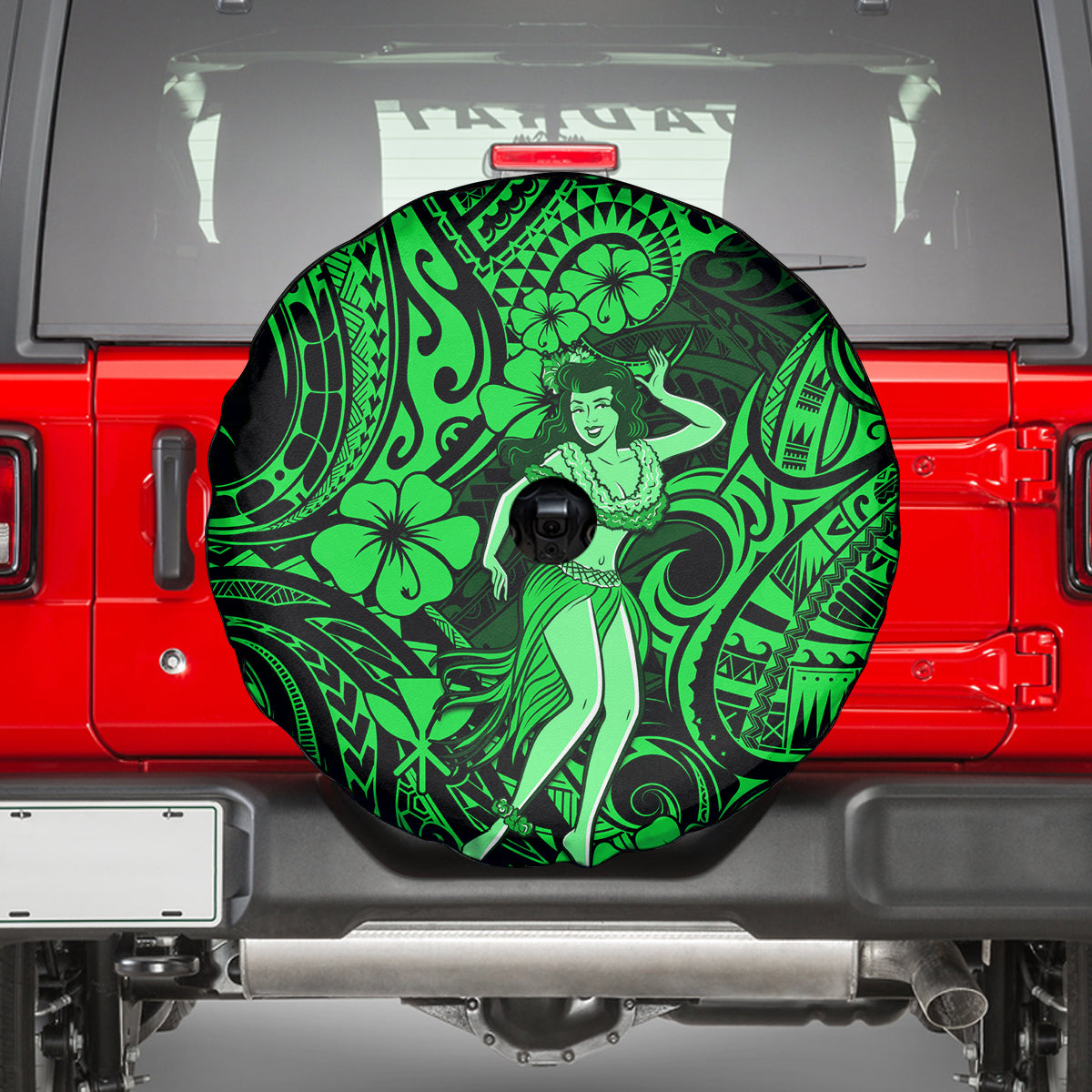 Hawaii Hula Girl Spare Tire Cover Polynesian Pattern Green Version LT01 - Polynesian Pride