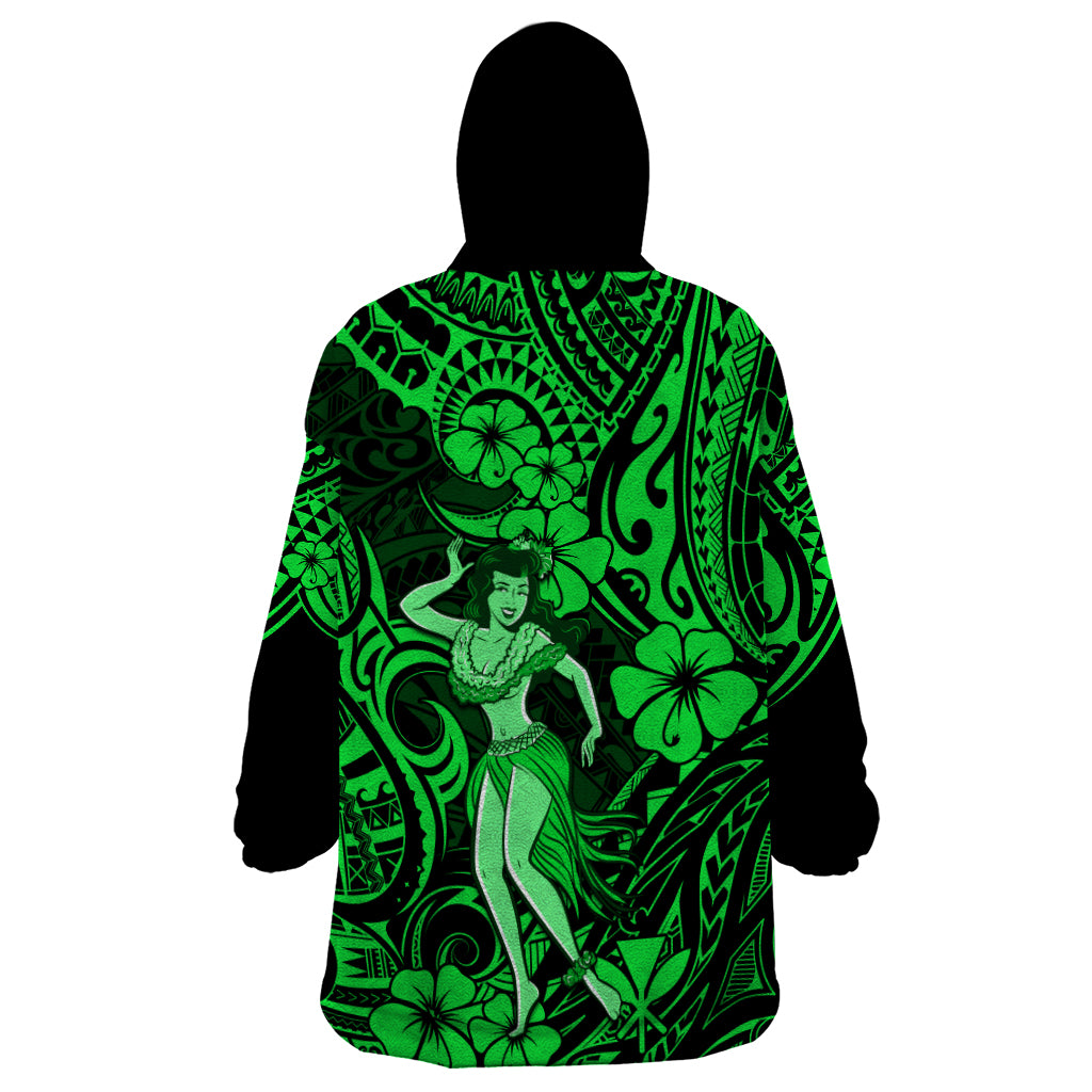 Hawaii Hula Girl Wearable Blanket Hoodie Polynesian Pattern Green Version LT01 - Polynesian Pride