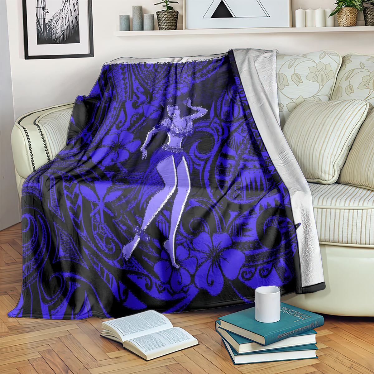 Hawaii Hula Girl Blanket Polynesian Pattern Navy Blue Version LT01 - Polynesian Pride