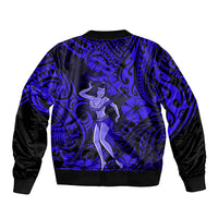 Hawaii Hula Girl Bomber Jacket Polynesian Pattern Navy Blue Version LT01 - Polynesian Pride