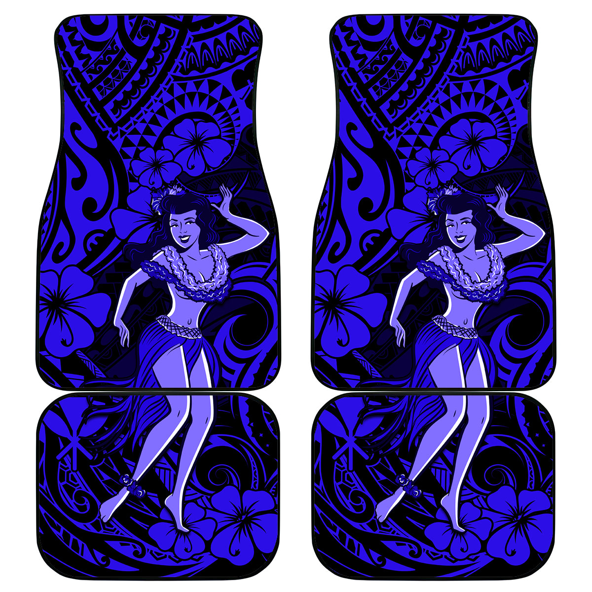 Hawaii Hula Girl Car Mats Polynesian Pattern Navy Blue Version LT01 Blue - Polynesian Pride