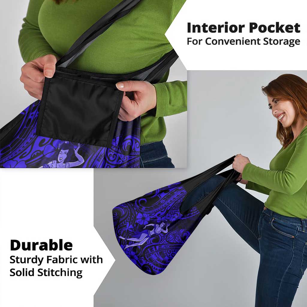 Hawaii Hula Girl Grocery Bag Polynesian Pattern Navy Blue Version