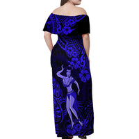 Hawaii Hula Girl Off Shoulder Maxi Dress Polynesian Pattern Navy Blue Version LT01 - Polynesian Pride