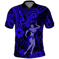 Hawaii Hula Girl Polo Shirt Polynesian Pattern Navy Blue Version LT01 Blue - Polynesian Pride