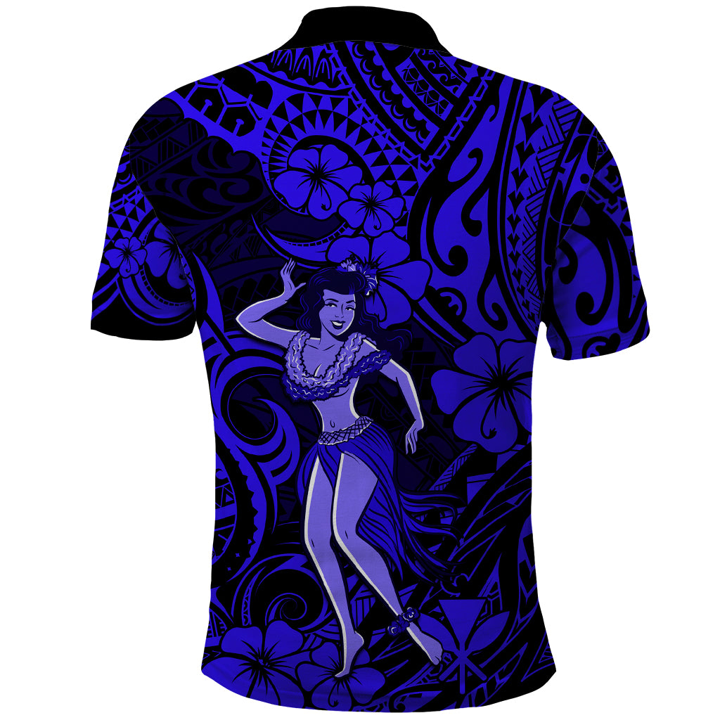 Hawaii Hula Girl Polo Shirt Polynesian Pattern Navy Blue Version LT01 - Polynesian Pride