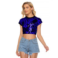Hawaii Hula Girl Raglan Cropped T Shirt Polynesian Pattern Navy Blue Version LT01 Female Blue - Polynesian Pride