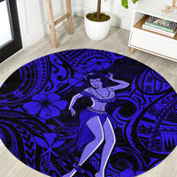 Hawaii Hula Girl Round Carpet Polynesian Pattern Navy Blue Version LT01 Blue - Polynesian Pride