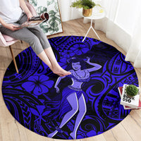 Hawaii Hula Girl Round Carpet Polynesian Pattern Navy Blue Version LT01 - Polynesian Pride