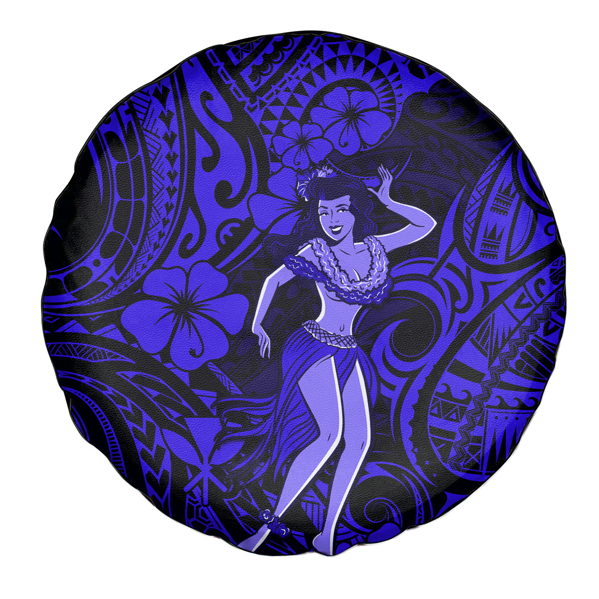 Hawaii Hula Girl Spare Tire Cover Polynesian Pattern Navy Blue Version LT01 Blue - Polynesian Pride