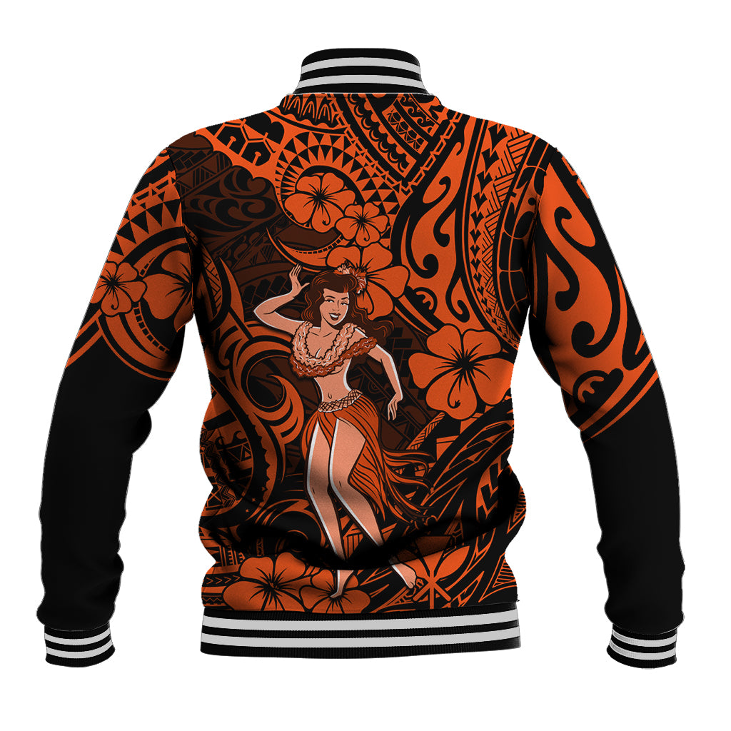 Hawaii Hula Girl Baseball Jacket Polynesian Pattern Orange Version LT01 - Polynesian Pride