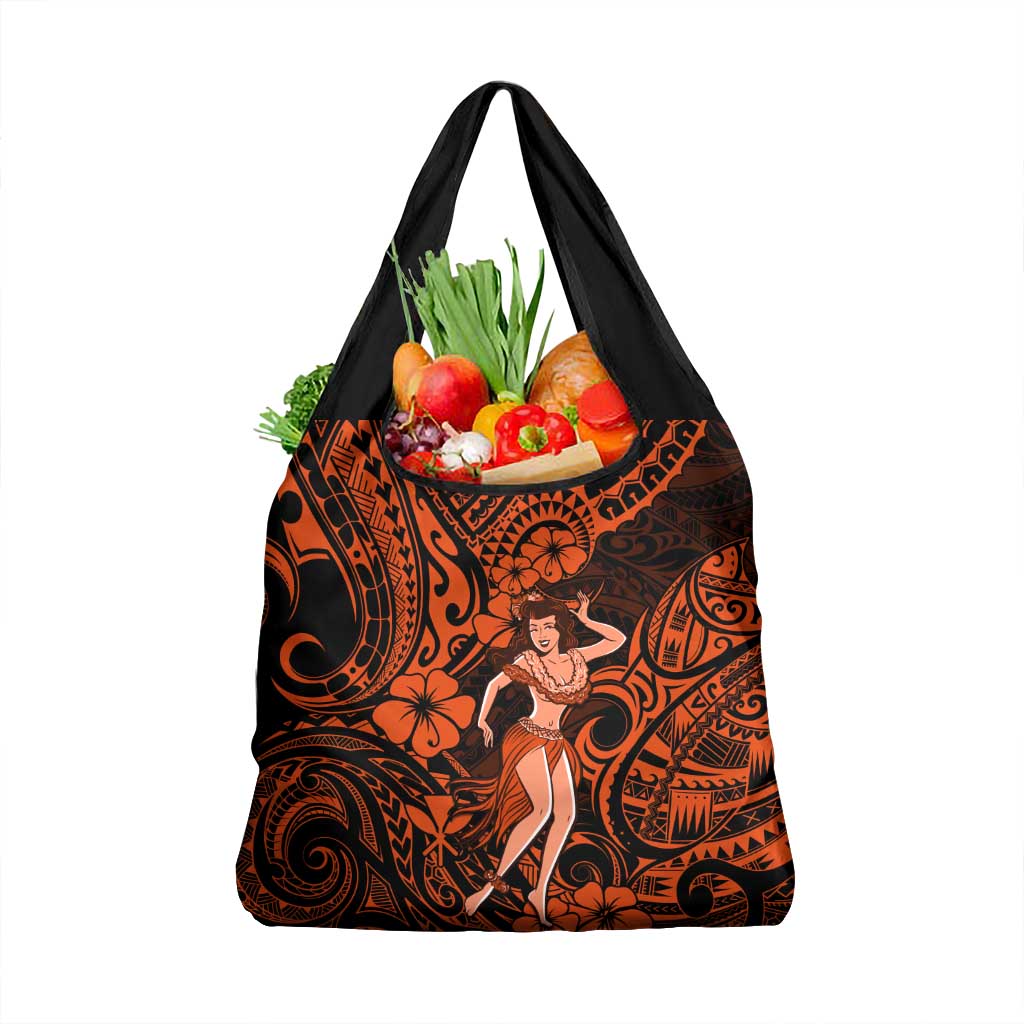 Hawaii Hula Girl Grocery Bag Polynesian Pattern Orange Version