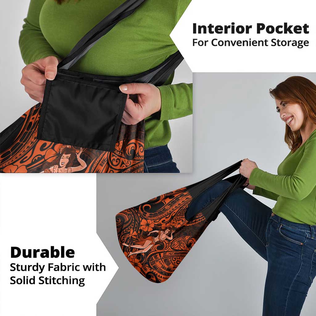 Hawaii Hula Girl Grocery Bag Polynesian Pattern Orange Version