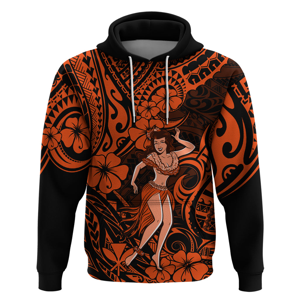 Hawaii Hula Girl Hoodie Polynesian Pattern Orange Version LT01 Pullover Hoodie Orange - Polynesian Pride