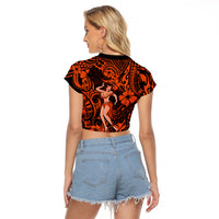 Hawaii Hula Girl Raglan Cropped T Shirt Polynesian Pattern Orange Version LT01 - Polynesian Pride