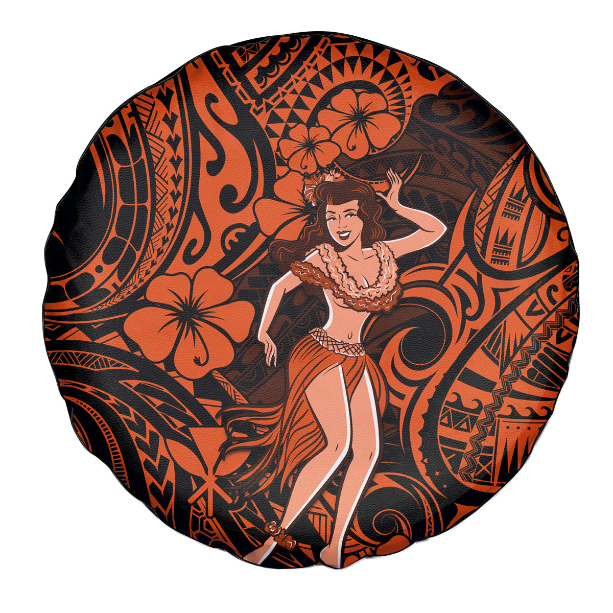 Hawaii Hula Girl Spare Tire Cover Polynesian Pattern Orange Version LT01 Orange - Polynesian Pride