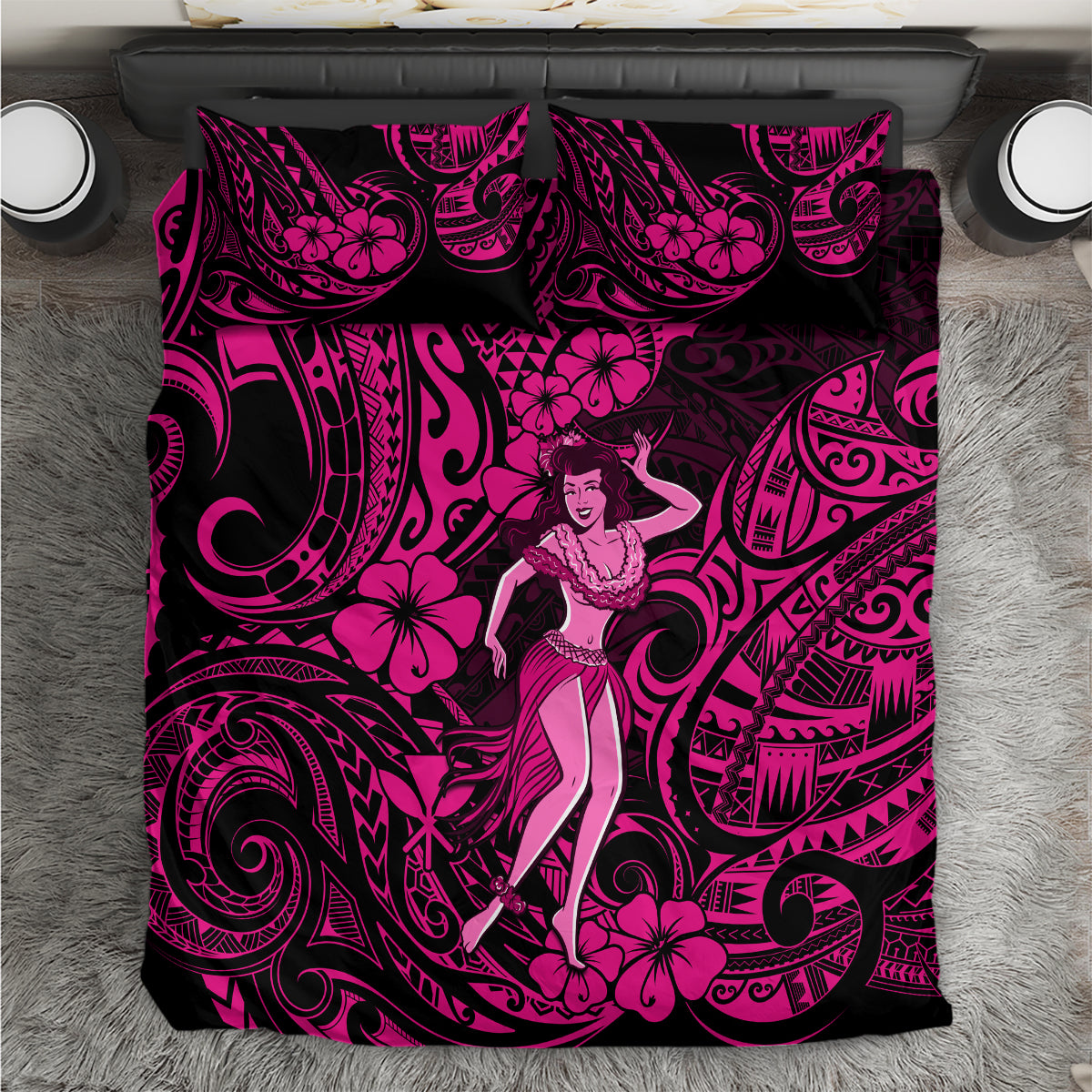 Hawaii Hula Girl Bedding Set Polynesian Pattern Pink Version LT01 Pink - Polynesian Pride