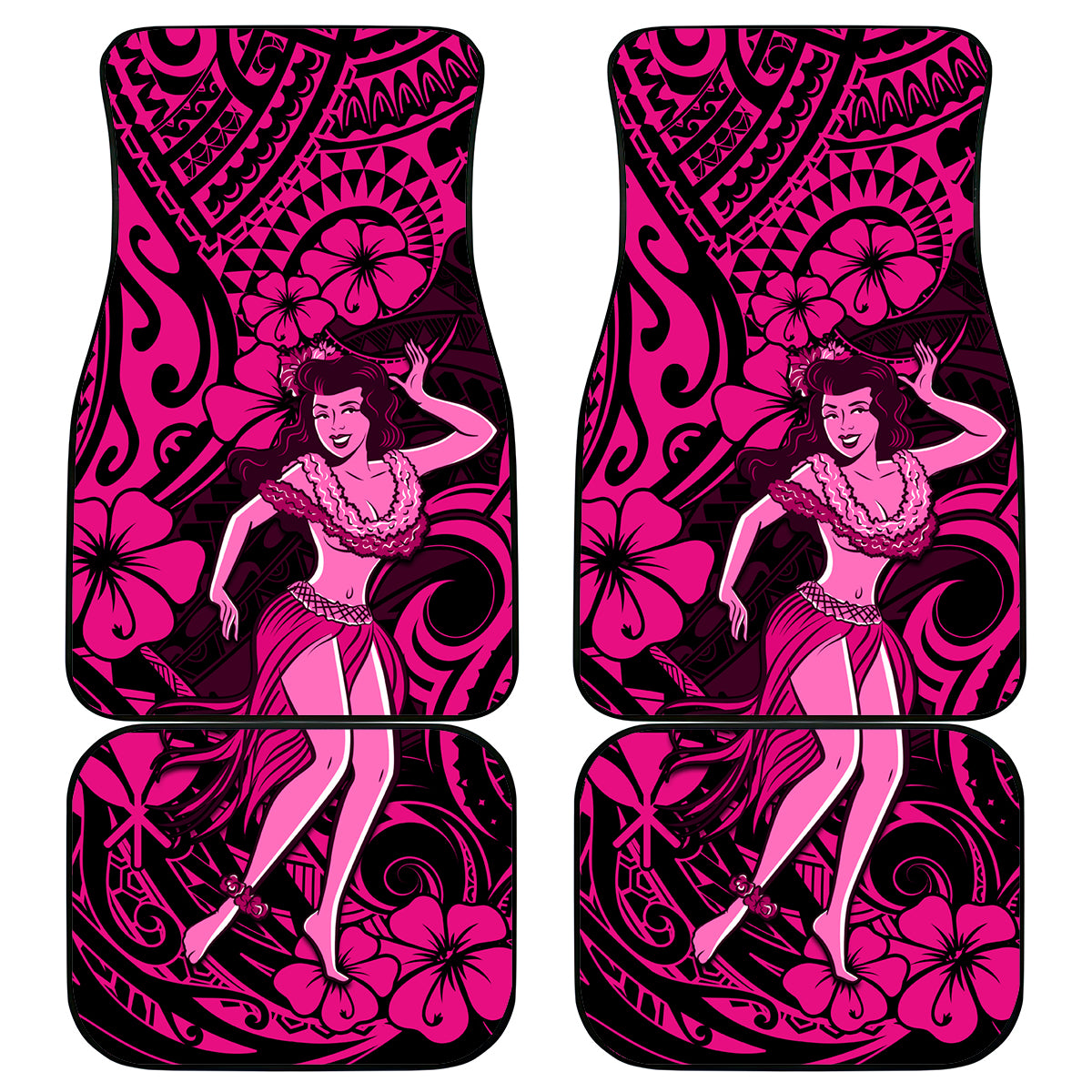 Hawaii Hula Girl Car Mats Polynesian Pattern Pink Version LT01 Pink - Polynesian Pride