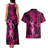Hawaii Hula Girl Couples Matching Tank Maxi Dress and Hawaiian Shirt Polynesian Pattern Pink Version LT01 - Polynesian Pride