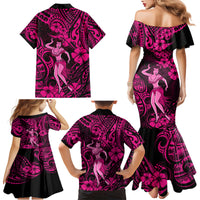 Hawaii Hula Girl Family Matching Mermaid Dress and Hawaiian Shirt Polynesian Pattern Pink Version LT01 - Polynesian Pride