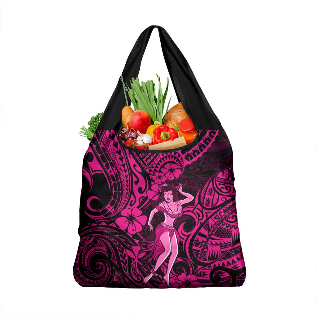 Hawaii Hula Girl Grocery Bag Polynesian Pattern Pink Version